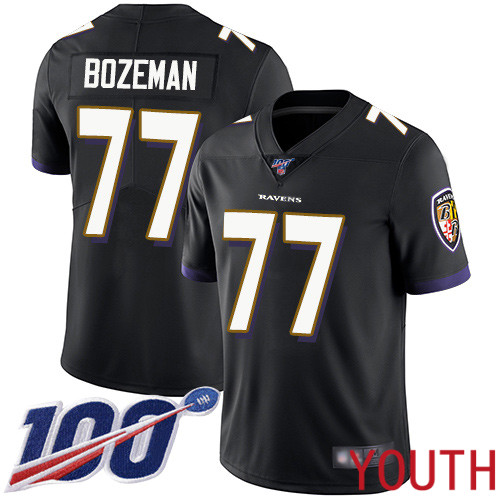 Baltimore Ravens Limited Black Youth Bradley Bozeman Alternate Jersey NFL Football 77 100th Season Vapor Untouchable